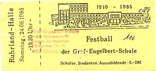 Eintrittskarte Jubilumsfeier 1985