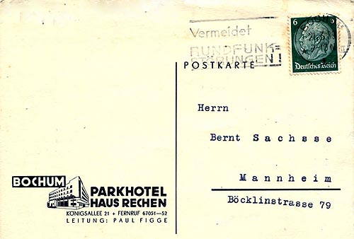 Parkhotel Werbekarte